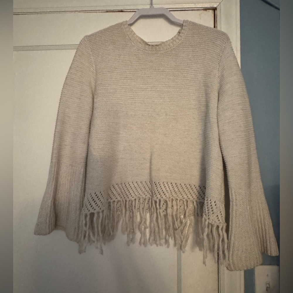Aqua sweater w fringe and bell sleeve size M